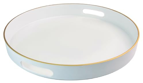 UOEKCS Weißes dekoratives Tablett, Serviertablett mit Griffen, rundes dekoratives Tablett für Couchtisch, 33 cm Kunststofftablett für Ottomane, Wohnzimmer, Badezimmer, Heimdekoration