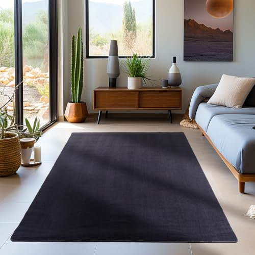 Carpetsale24 Teppich Wohnzimmer Einfarbig Moderne Design Schwarz 140 x 200 cm - rutschfest Kurzflor Teppich für Schlafzimmer Extra Weich und Flauschig - Waschbarer Teppich Esszimmer Küche
