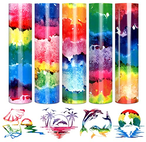 Tintnut Watercolor Heat Transfer Vinyl Iron-on Sheets - 5 Colors 12 x 10 HTV Vinyl for T-Shirt, Fabric, Clouds Mutilcolor HTV Bundle DIY T-Shirt