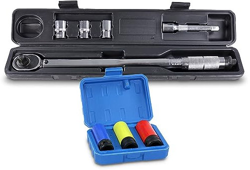 ENVA Drehmomentschlüssel 40-210 Nm + Kraft Schoneinsätze 3TLG. Komplett Set inkl. Verlängerung für Präzise Auto Reparatur & Wartung