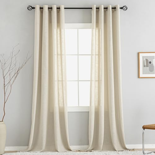VOILYBIRD Natürliche Leinenstruktur Vorhänge mit Ösen Leinen Gardinen für Fenster Wohnzimmer (Beige, HxB 220x140 cm, 2 Stück)