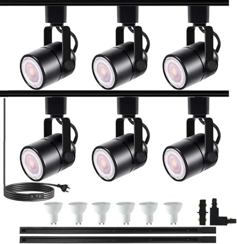 Bravsekai 6 lampen, zwart, modern, 6000 K, woonkamer, slaapkamer, eetkamer, binnenverlichting, keuken cucina track light kit,10W LED H-type track spot met extra 2m