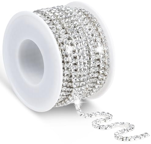 Silber Strassband 10yards 3mm Glänzendes Glitzerband Dekoration Strasssteine zum Nähen Basteln Kleidung DIY Nähen Schmuck
