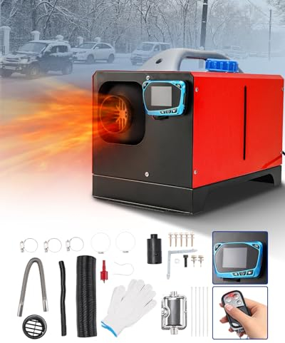 ShockFlo Riscaldamento Diesel, 12 V, 8 KW, Riscaldamento Diesel, riscaldatore ad Aria Diesel con silenziatore LCD, Display di Alta qualità, Riscaldamento ad Aria, per Auto, Camper, Camper (Rosso)
