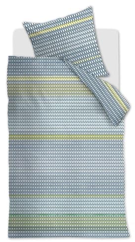 Beddinghouse Mako-Satin-Bettwäsche-Garnitur Rhythm Farbe Blau Grün Größe 155 x 220 cm + 1x 80 x 80 cm Gestreift Streifen Bunt