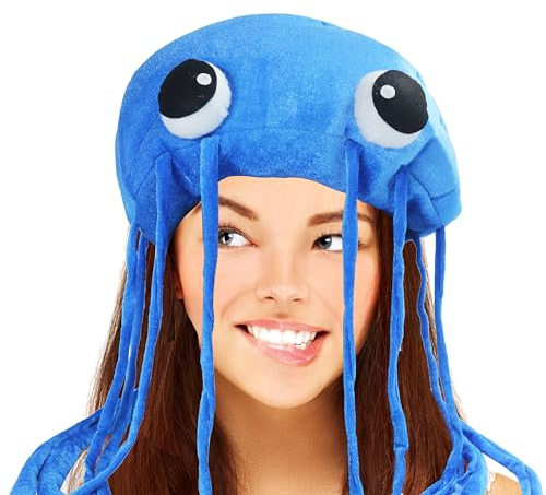 Hooin Quallen-Kostümhüte. Handgefertigter Quallen-Kostüm-Partyhut. Kostüm-Kopfbedeckung in Erwachsenengröße. (Blau)