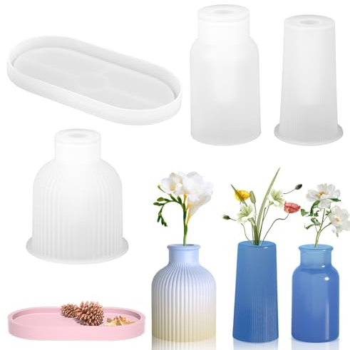4 Stück Vase Silikonform,3 Vase+1 Paletten, Silikonformen Epoxidharz Formen, Vase Silicone Mould, Vase Gießformen, DIY Blumenvase Resin Moulds