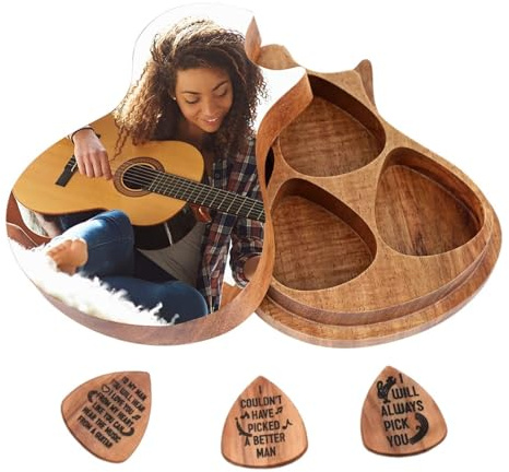 Scatola personalizzata plettri per chitarra con 3 plettri in legno | custodia personalizzabile per plettri per chitarra con foto,custodia per plettri per chitarra a forma di chitarra