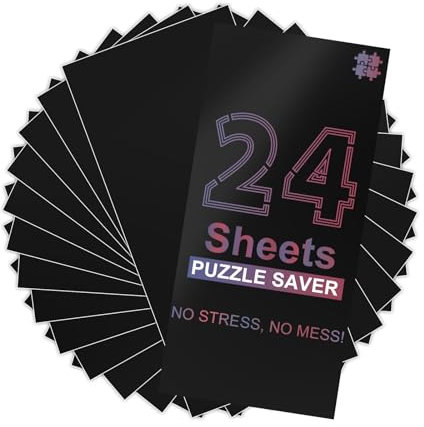 Puzzle Glue Sheets for 4 X 1000 Puzzles, 24 Sheets Black Puzzle Saver, Peel and Stick Puzzle Saver, No Mess Puzzle Glue Sheets and Frame to Preserve Your Finished 2000, 1000, 500 Jigsaw Puzzle