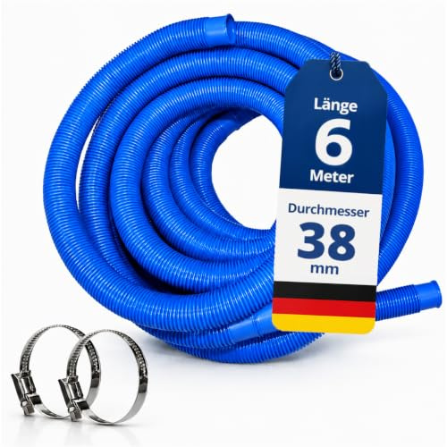 HAF Poolschlauch Blau (Ø 38mm / 6m Länge) – Schwimmbadschlauch für Sandfilteranlage und Poolpumpe – UV-beständig und chlorbeständig – Solarschlauch für Aufstellpool, Einbaupool und Schwimmbad