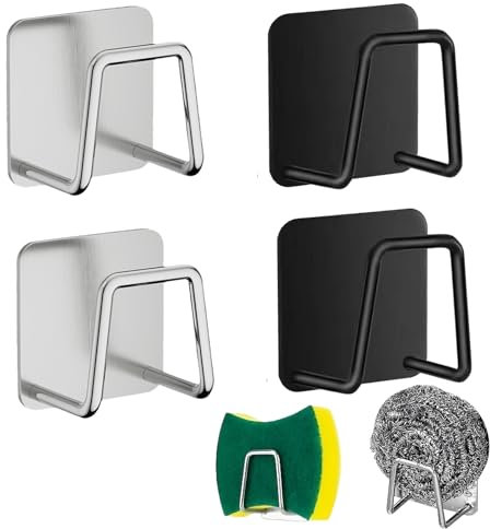 Gudemoore 4 Pièces Porte Eponge Evier Cuisine,Range Eponge Evier Auto Adhesif,Support Eponge Evier Cuisine,Porte Éponge Cuisine en Acier Inoxydable,pour Le Rangement de Cuisine et Salle de Bain