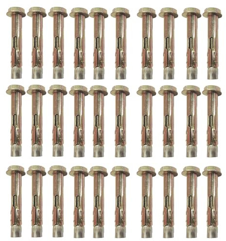YKUKIZEE 30 Pcs Expansion Screw Bolts, M10 x 85 mm Hex Nut Sleeve Concrete Anchor Bolts, Heavy Duty Masonry Anchor Bolt Carbon Steel for Brick Cavity Wall Fixings