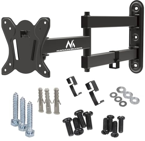Maclean MC-417 TV Wandhalterung, Neigbare/Schwenkbare Halterung für 13-32 Zoll LED/LCD/OLED/QLED/Plasma Fernseher oder Monitor, Max VESA 100 x 100 mm, bis 30kg, Einstellbarer Wandabstand 65-408mm