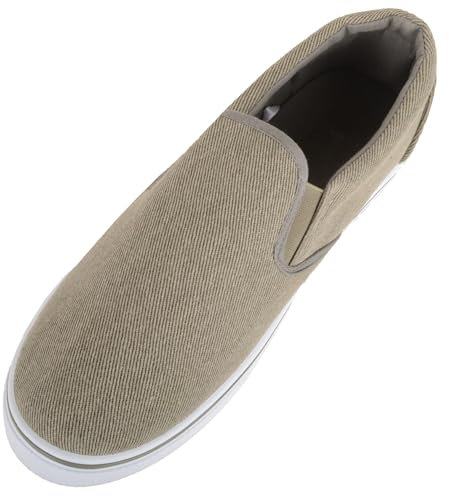 ABSOLUTE FOOTWEAR Mens Lightweight Summer Canvas Slip On Trainer Pumps with Twin Gusset - Khaki - UK 9