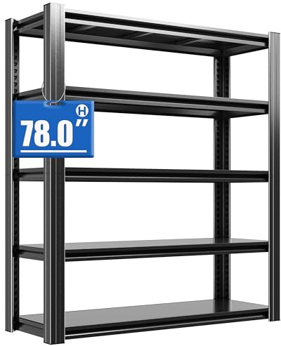 Schwerlastregal, 5 Etagen Lagerregal, Kellerregal Metall, TxBxH 45 x 120 x 198 cm, bis 1000 kg belastbar, Regal für Garage und Abstellraum, Steckregal, Werkstattregal, Schwarz