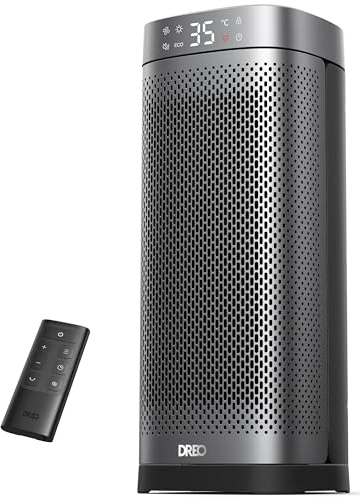 Calentador Dreo 40 cm para interiores, calefacción rápida con cerámica PTC. Control remoto, temporizador 12 h, oscilación 70°, protección sobrecalentamiento. Portátil y seguro.