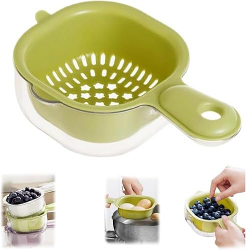 Cestello scolapasta con manico, Cestello di scarico a doppio strato, Ciotola per il lavaggio della frutta, Vasca per il lavaggio della frutta, Colini multifunzionali per scolare e lavare frutta