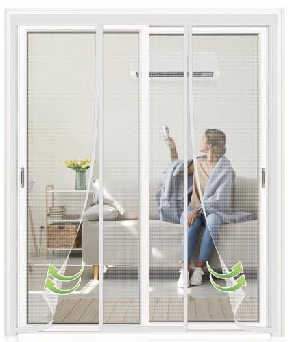 Rideau anti-insectes pour caravane 110x215cm Blanc | Porte moustiquaire avec bandes magnétiques | Porte moustiquaire pour caravane | Moustiquaire magnétique | Fermeture automatique