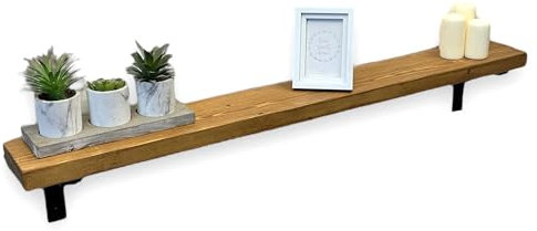 MKGT Handmade Solid Wood Radiator Shelf with Brackets | Rustic Slim Wall Shelf for Hallway Storage | Wooden Shelving (Tudor Oak, 120 cm)