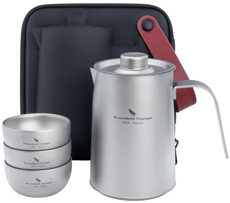 iBasingo Ti3116D+Ti3204D Lot de 3 théières en titane 380 ml avec infuseur pour thé en vrac Pot à thé léger en plein air Camping Voyage Service à thé