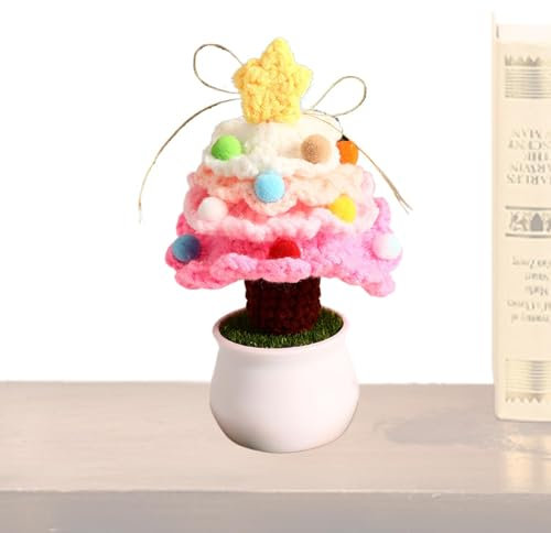 Piante in vaso per albero di Natale all'uncinetto, fiori all'uncinetto, fiori all'uncinetto, decorazione creativa, albero di Natale festivo all'uncinetto con fiori artificiali, fatto a mano