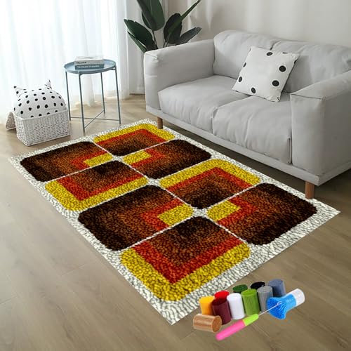 Kit de alfombras con Gancho de Pestillo | Kit para Cojín de Ganchillo de Alfombra |Kit de Tejer con Gancho Cojín de Sofá Alfombra | Kit para Hacer tapices Manualidades Hacer Alfombra 38 x 52 cm