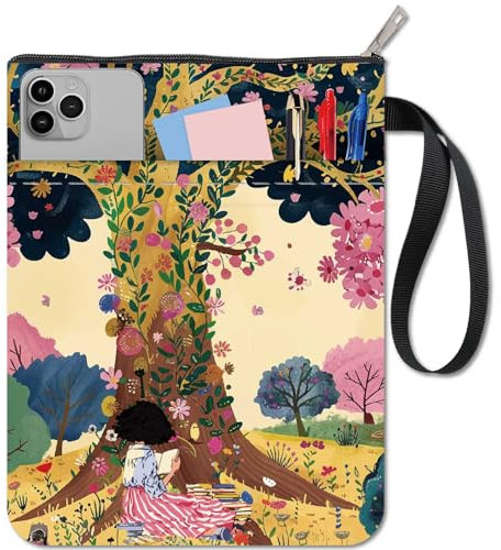 CRASPIRE Copertina per Libri con Cerniera e Tessuto Extra per Maniche Donna Sogno Albero Fiore Rettangolo Protettore Lavabile Avvolgere Borsa per Libri Tascabili Quaderno Libro Tessuto Lavabile Tasca