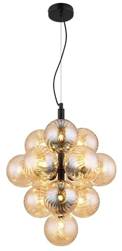 Pendant Light Dining Table Lamp Glass Ball 13 Bulbs Height 120 cm Amber