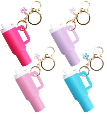 YIPOCKY 4 Pack Mini Tumbler Keychain for Stanley Cup, Cute Mini Cup Keychain Chapstick Holder for Women Girls Purse Handbag Backpack, Multi, S