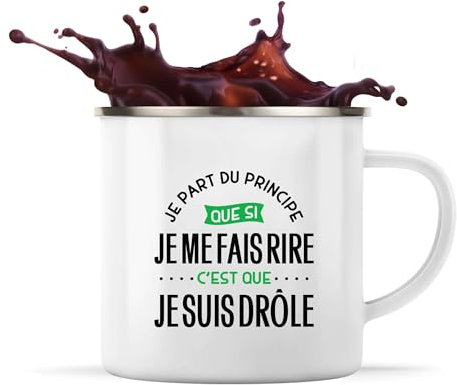 Tasse Métal Je Suis Drôle | 360 ml Mug Émaillé Métallique | Idée Cadeau Humour Drôle Marrant Original Anniversaire Fête