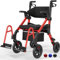 VOCIC Z55 Rollator Rollstuhl Faltbar und Leicht mit Sitz, 2 in 1 Rollstuhl Klappbar Rollatoren für Senioren, Outdoor Gummireifen für Allen Gelände, Aluminium Gehhilfer Transport-Stuhl, Rot