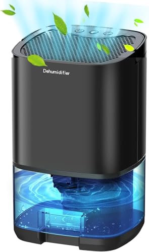 Powate Dehumidifier for Home,1000ml Electric Dehumidifier with Ultra Quiet & Auto Shut off 7 Colorful LED Portable Mini Dehumidifier for Wardrobe Bathroom Closet RV Bedroom Garage, Black