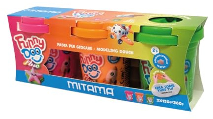 Mitama Tris 3 Dosen Funny Doo, Modelliermasse, 3 Stück, orange pink und neongrün, ab 2 Jahren, Spiel und Freizeit, Kinder, mehrfarbig, Taglia Unica, modelliermasse