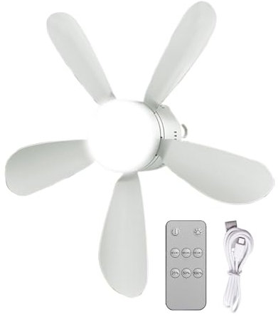 Jlobnyiun Bedroom Ceiling Fans with Lights | Small Rechargeable Light Fan,Silent Air Cooling with Remote Controlled Camping Accessories for Dormitory