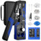 YGiTK Pinza Crimpatrice RJ45 CAT7 Professionale con 50 Connettori Schermati, Testatore Ricaricabile e Design Foro Passante - Kit Completo per Cavi Ethernet 10Gbps, Scatola Portatile Inclusa
