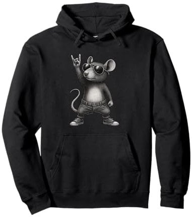 Retro Mouse Rock Music Men Children Women Funny Mouse Pullover Hoodie