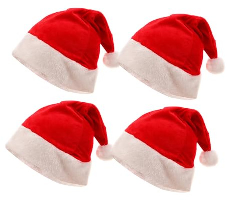 Onlvmyur 4 Stück Weihnachtsmütze aus Plüsch Weihnachtsmann Mütze Erwachsene Weich Nikolausmütze Rot Weihnachtsmützen für Unisex Weihnachtskostüm