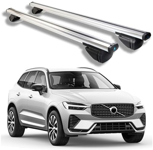 LUGIWN Dachträger Gepäckträger für Volvo XC60 XC-60 2018 2019 2020 2021-2025, Dachgepäckträger Querträger Aluminium-Dachreling Geringer Windwiderstand,Silver