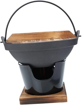 ZUNOXAZ Japanischer Gusseisen Sukiyaki Topf mit Dreieck Campingherd Hitzebeständig Traditioneller Japanischer Hot Pot für Camping und Fondue Kompakte für Einzelportionen