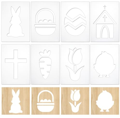 INFUNLY 8 Pcs Ostern Acryl Fräsvorlagen Set 7,8x5,5 Hasen Ei Vorlagen klarem Acryl Kreuz Karotten Tulpen Schnitzvorlagen für Holzbearbeitung Tulpen Kurven Schablonen DIY Fräsführungswerkzeug 5 MM
