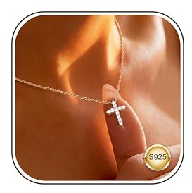 Dochais 925 Silber Kreuz Halskette Damen 18K Gold/Weißgold Vergoldete Kreuz Anhänger Kette 925 Silber Cross Necklace Taufkette Halskette Frauen Mädchen Schmuck Geschenk Weihnachten, 40-45cm