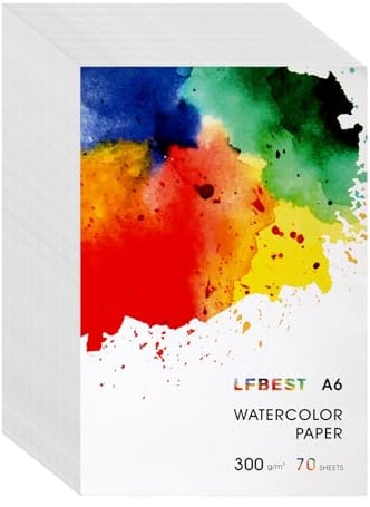 LFBEST Aquarellpapier A6, 70 Blatt Weißes Aquarell Papier 300 g/m² | Aquarellblock für DIY Bastelarbeiten, Aquarellfarben, Acrylmalerei, Studenten Lehrer Künstler
