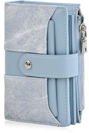 Rieoany Portafoglio Donna in Pelle PU, 22 Slot per Carte, Portafoglio Piccolo con Cerniera, 14×9×4 cm, per Shopping, Ufficio, Viaggio, Regalo Mamma, Ragazza, Amica, Azzurro