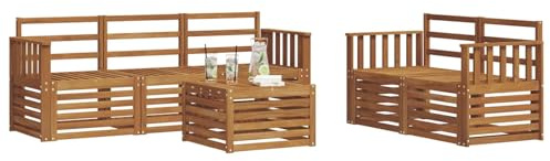 vidaXL Sofagarnituren 6 pcs Natur Massivholz Akazie, Moderne Gartenmöbel, strapazierfähiges Outdoor-Sofa, Lounge-Set für die Terrasse, bequemes Sitzen draußen
