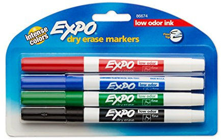 EXPO 86674K Low-Odor Dry Erase Markers, Fine Point, Assorted Colors, 4-Count
