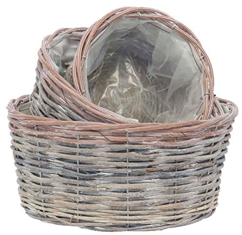Lashuma Rattan Übertopf Napoli 3er Blumentopf Set, Korb Größen 16 cm, 19 cm und 25 cm, Runde Pflanzenkörbe Grau