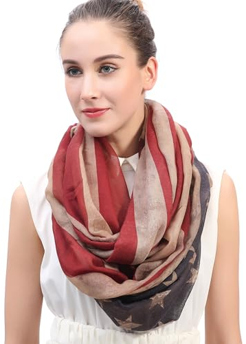 Lina & Lily Damen Loop Schal Halstuch mit Flaggen (Amerikanische Flagge, Braun Rot Grau)