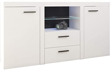 Mirjan24 Kommode Rango mit Glasboden, Highboard Sideboard, Anrichte, Naturtöne, Mehrzweckschrank, Wohnzimmerschrank, Anrichte, Schrank (ohne Beleuchtung, Weiß)