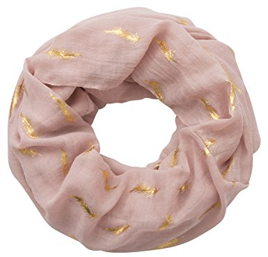 MAKFORT Damen Loop Schal Neu Schlauchschal mit Golden Feder Muster Rosa