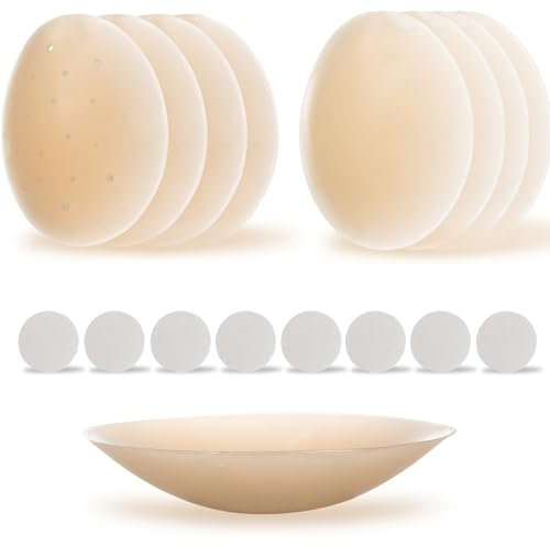 Cache-Tétons Femme - 4 Paires - 8cm [Marque Francaise] - en Silicone - Couleur Peau Claire, Réutilisables